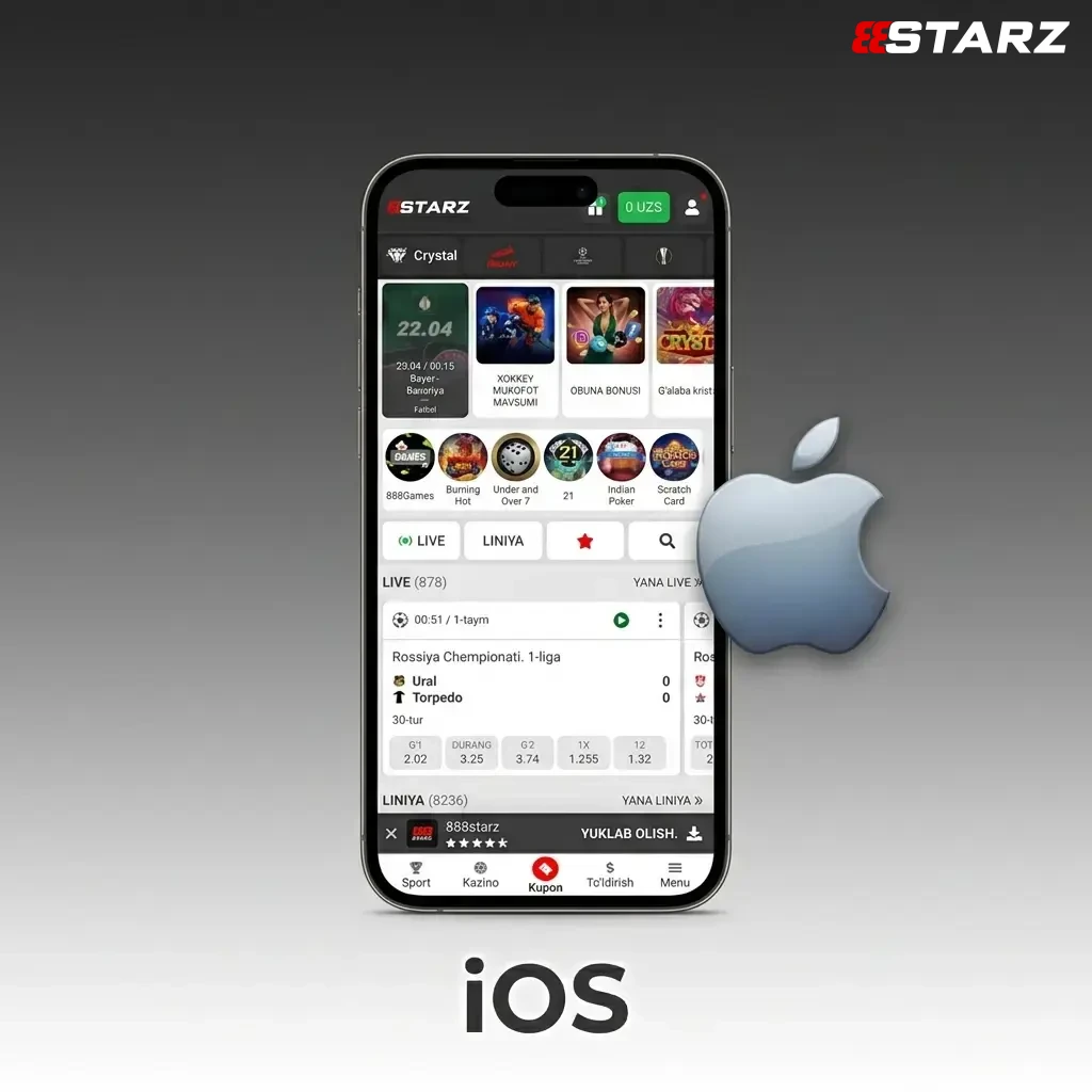 Приложение 888starz для iOS доступно для загрузки в App Store для iPhone и iPad и работает на iOS 12.0 и выше.