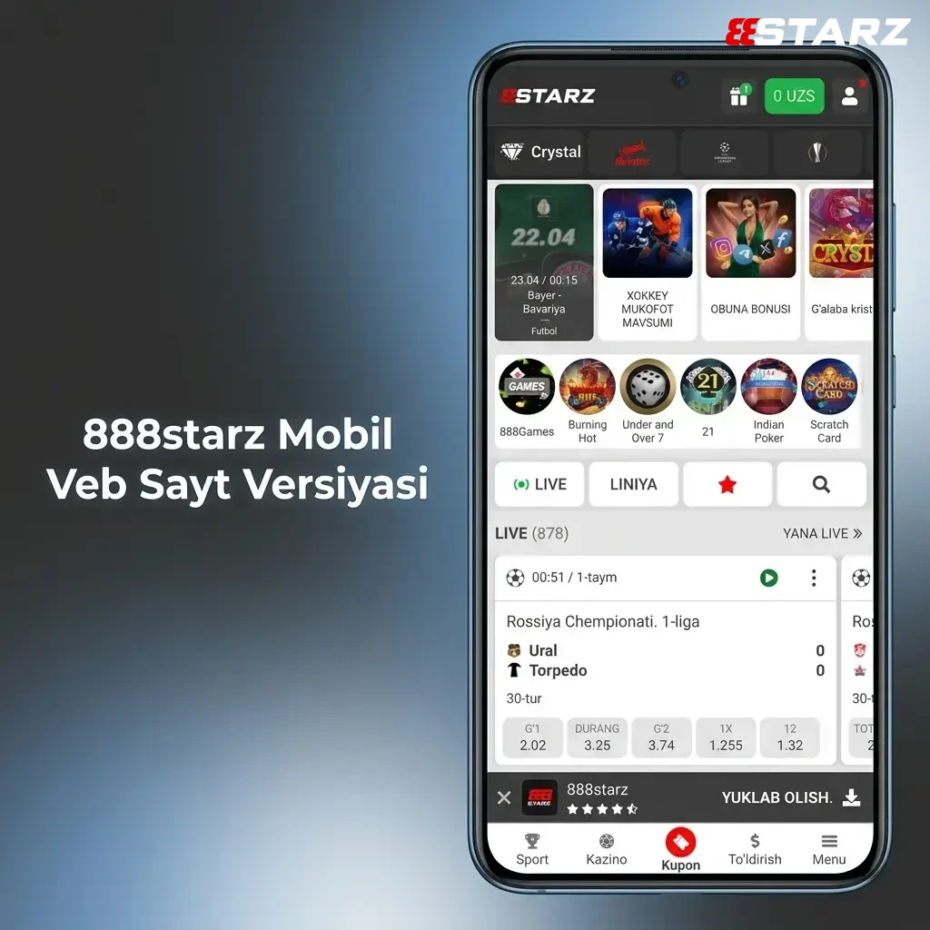 888starz mobil versiyasi smartfon va planshetlarda sport stavkalari va kazino o'yinlarini taqdim etadi