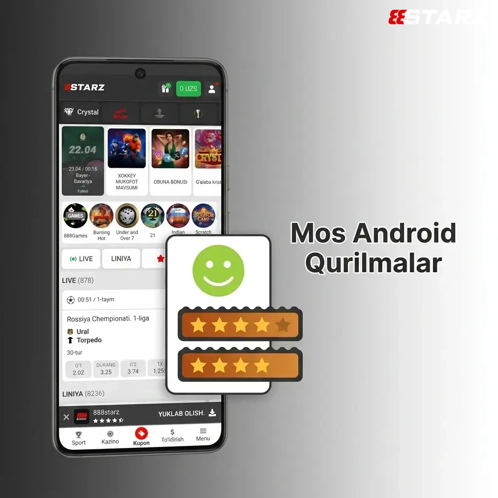 888starz ilovasi bilan mos Android qurilmalar: Samsung, Xiaomi, OPPO, Realme va boshqa modellar