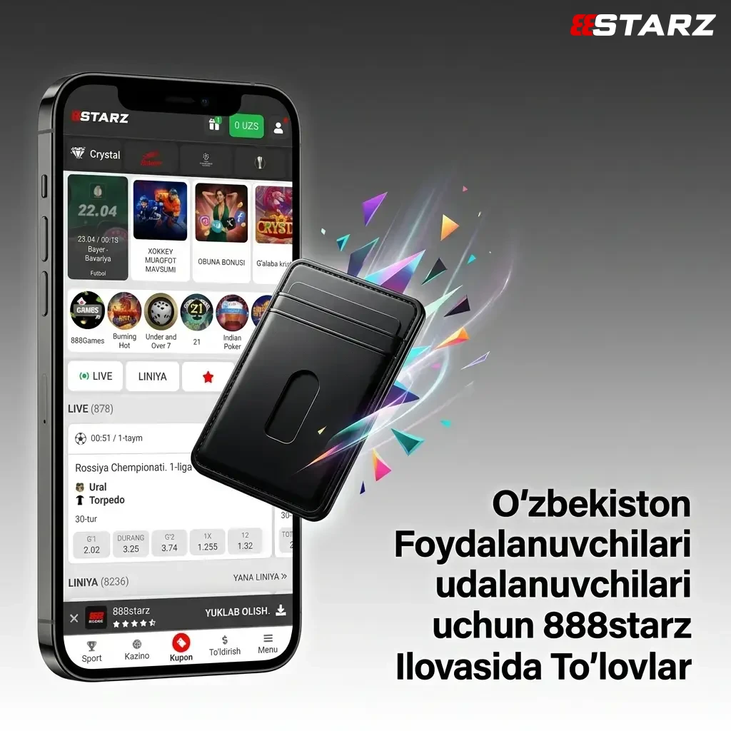 888starz ilovasida O'zbekiston uchun to'lov usullari: UZcard, HUMO, Visa, kripto va boshqalar