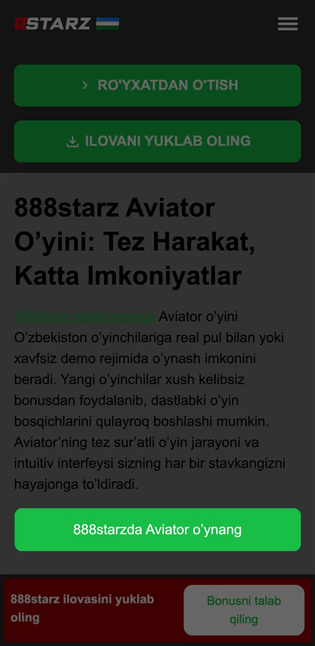 888starz saytida Aviator o'ynash uchun hisob yaratishingiz kerak.