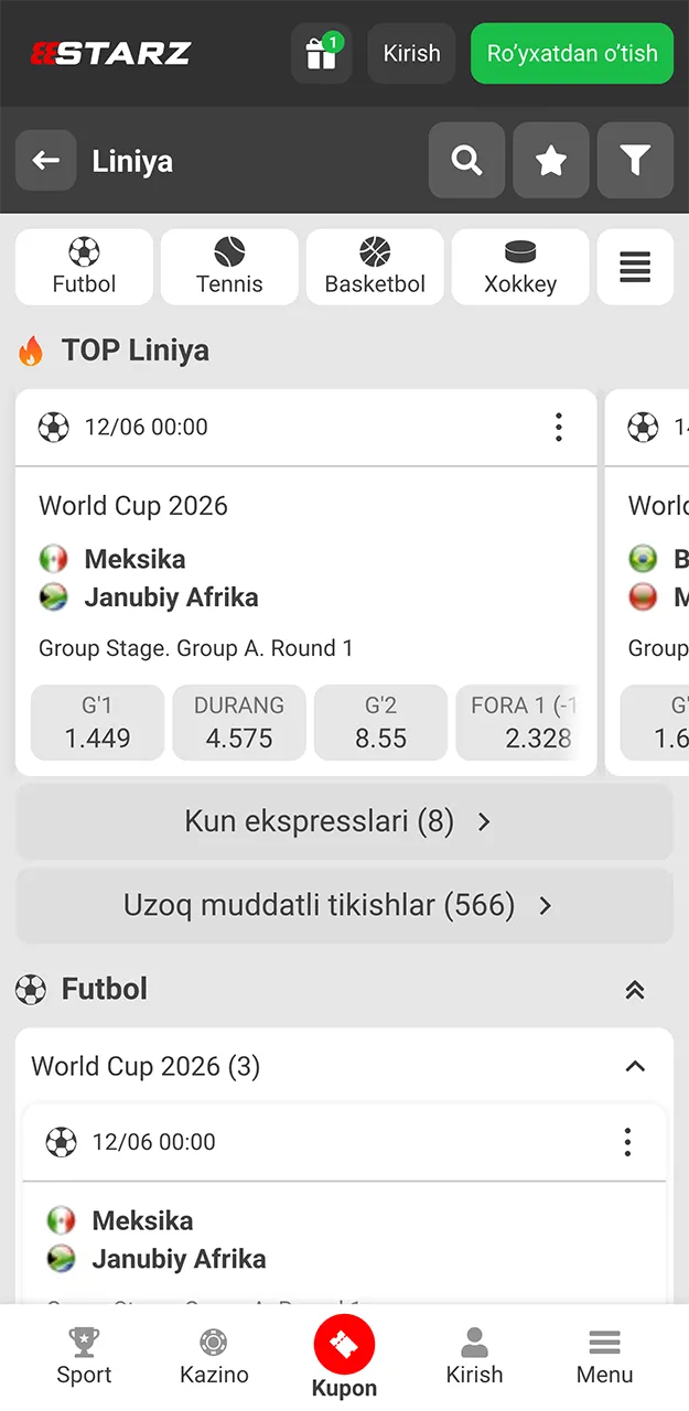 888starz ilovasida sport garovlari.