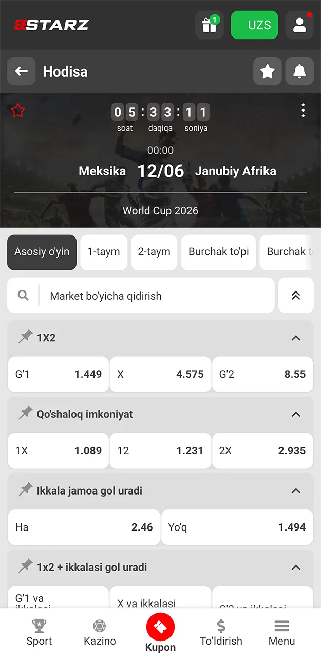 888starz saytida mavjud bo'lgan o'yin koeffitsientlariga nazar soling.