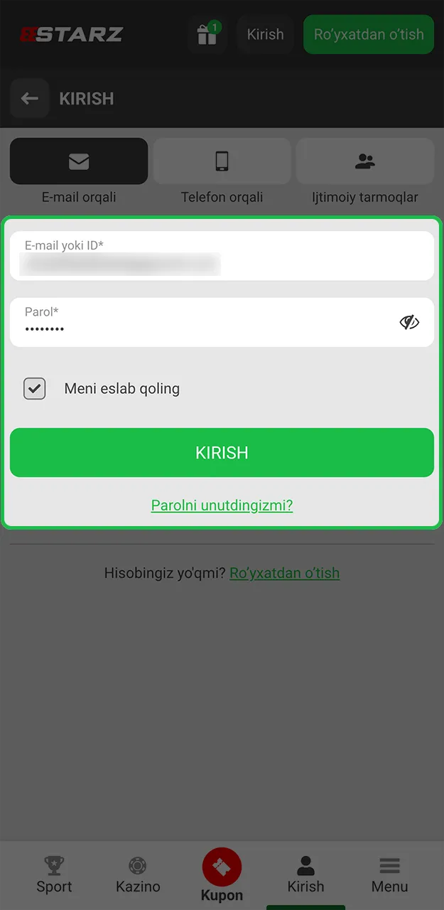 Iltimos, 888starz saytida shaxsiy hisobingizga kirish uchun zarur bo'lgan ma'lumotlarni kiritayotganda ehtiyot bo'ling.
