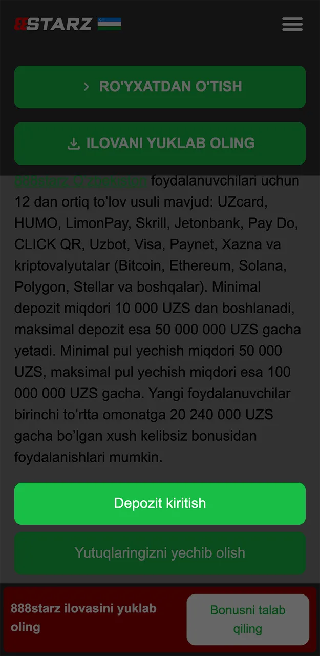 888starz saytida birinchi depozitingizni kiritish uchun ushbu to'g'ridan-to'g'ri havoladan foydalaning.