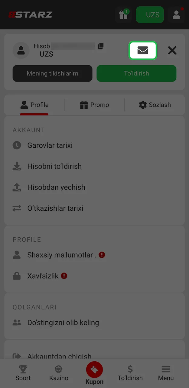 Iltimos, 888starz bukmekeridan mablag'lar yechib olingan-yo'qligini tekshirib ko'ring.
