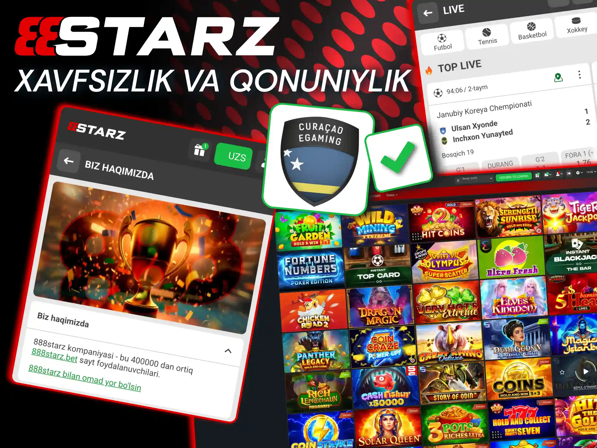Litsenziya nazorati 888starz Küraso litsenziyasi bilan shaffof va nazorat ostida ishlaydi.